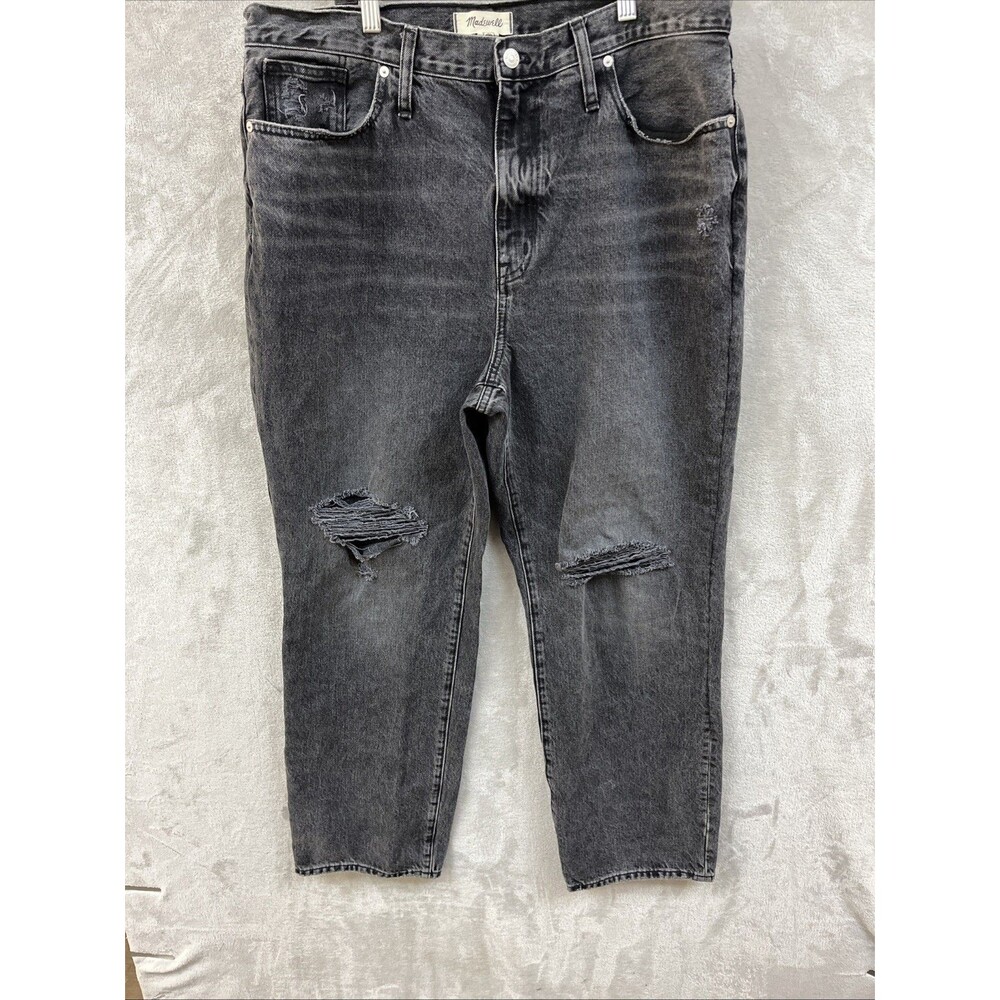 Madewell Jeans Women’s 32 Baggy Straight Gray Black Charcoal 100% Cotton Grunge